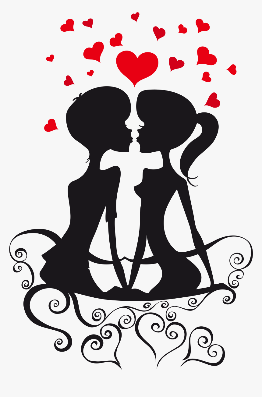 Love Couple Silhouettes On - Couple Pic In Black Shadow, HD Png Download