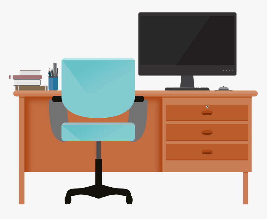 Furniture,desk,computer Desk,office Monitor,computer - Computer On Desk Png, Transparent Png