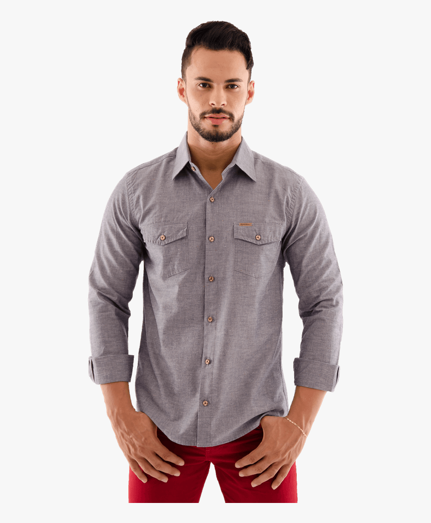 Camisa Masculina Manga Longa Slim Com 2 Bolsos Algodão - Camiseta Dois Bolsos Masculina, HD Png Download