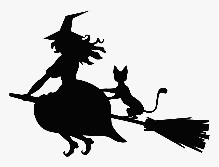 Witch On Broom Silhouette, HD Png Download