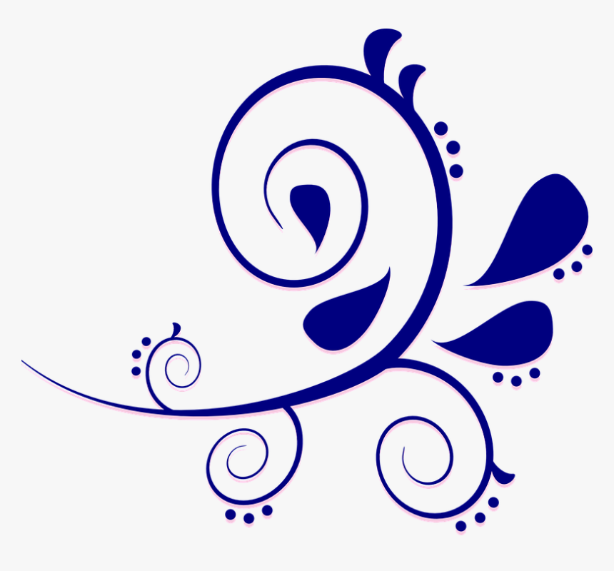 Paisley, Azul, Curvas, Florales, Decoración, Vides - Navy Blue Flowers Clip Art, HD Png Download
