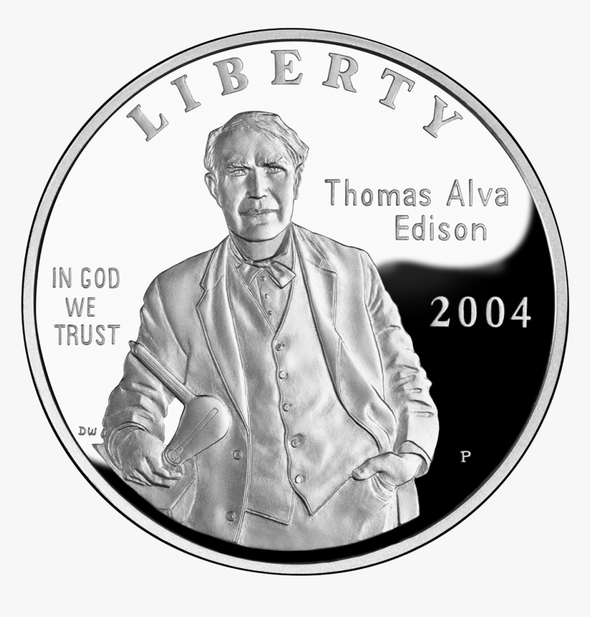 2004 Thomas Alva Edison Silver Dollar - Thomas Edison Light Bulb, HD Png Download