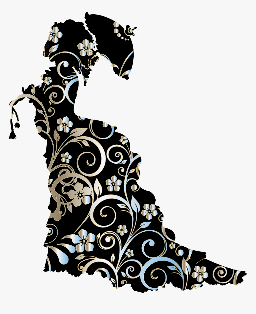 Chromatic Floral Vintage Victorian Lady Silhouette - Silhouette Clipart Lady Victorian, HD Png Download