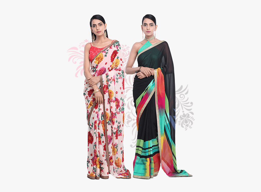 Agnisie Pack Of 2 Designer Printed Sarees With 3 Blouses - Silk, HD Png Download