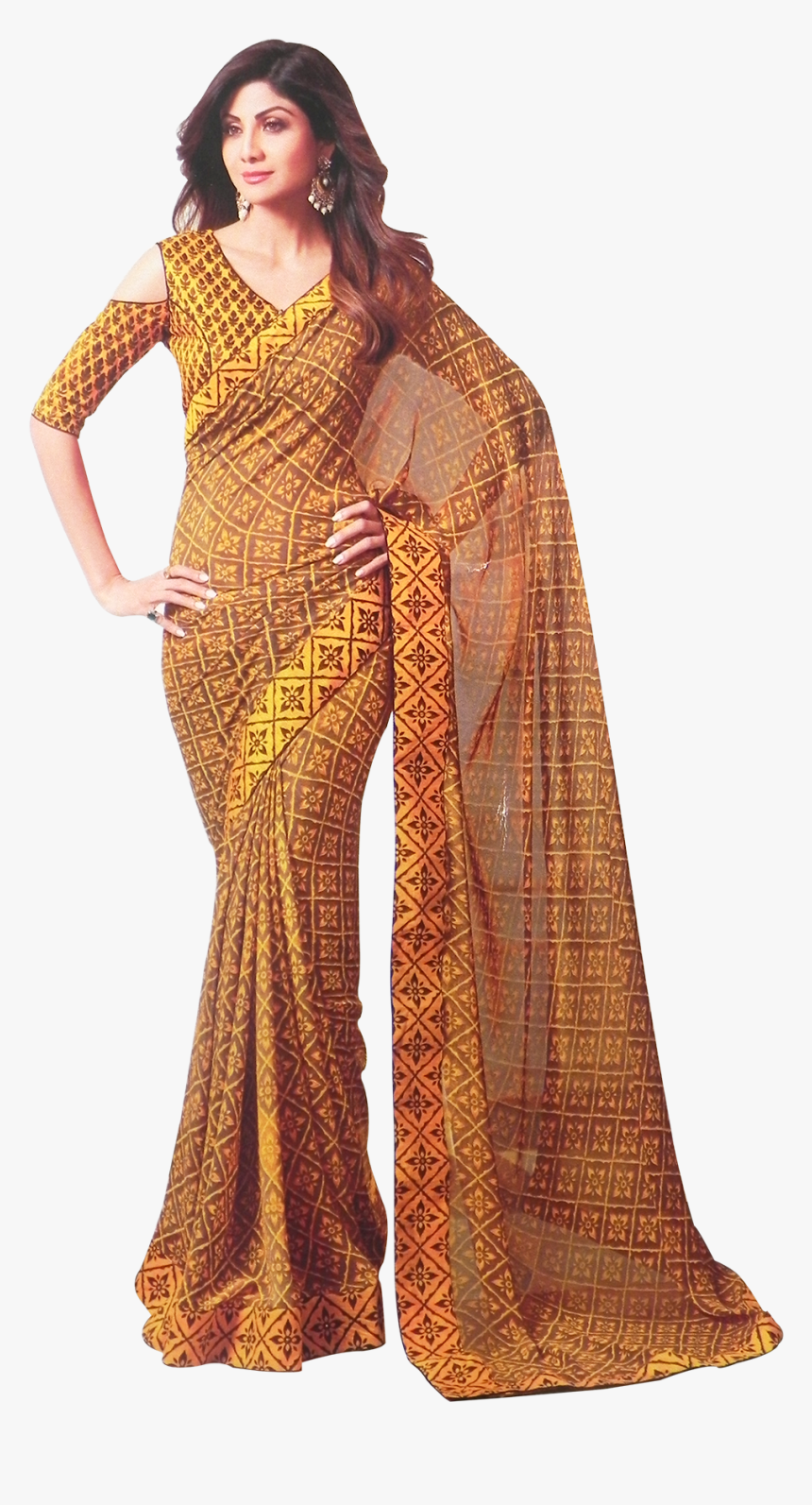 Shilpa Shetty Saree Green , Png Download - Shilpa Shetty In Yellow Dress, Transparent Png