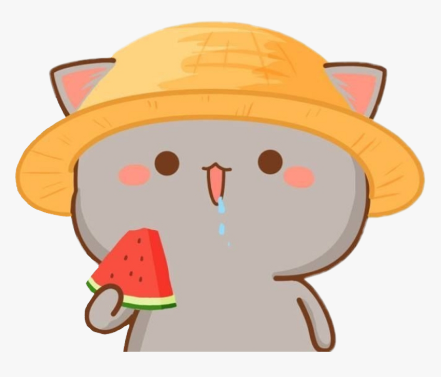 Cat Kawaii Cute Eat Watermelon Sandía Gato - Cat With Watermelon Kawaii, HD Png Download
