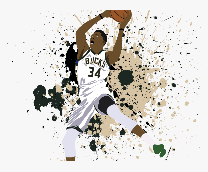 Giannis Antetokounmpo Paint Splatter Illustration - Basketball Player Paint Png, Transparent Png