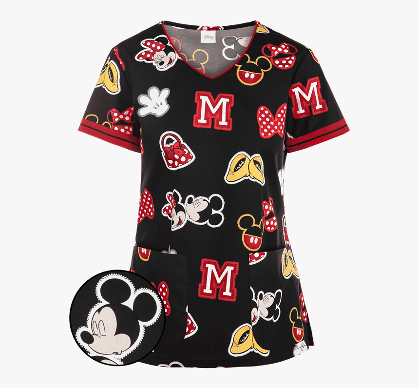 Uniforme Clinico Minnie , Png Download - Cherokee Tooniforms Disney Minnie Patches V Neck Print, Transparent Png