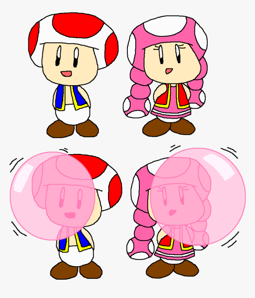 Toad And Toadette Normal And Bubble Gum By Pokegirlrules - Bubble Gum Toadette Art Toad, HD Png Download