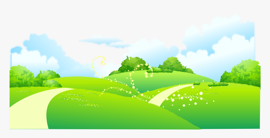 On Meadow Painted Of Trees Illustration Cartoon Clipart - Landscape Clipart Hd, HD Png Download
