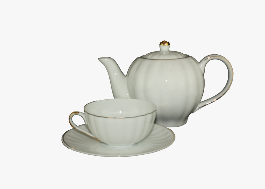 C27 - White Teapot With Gold Rim, HD Png Download