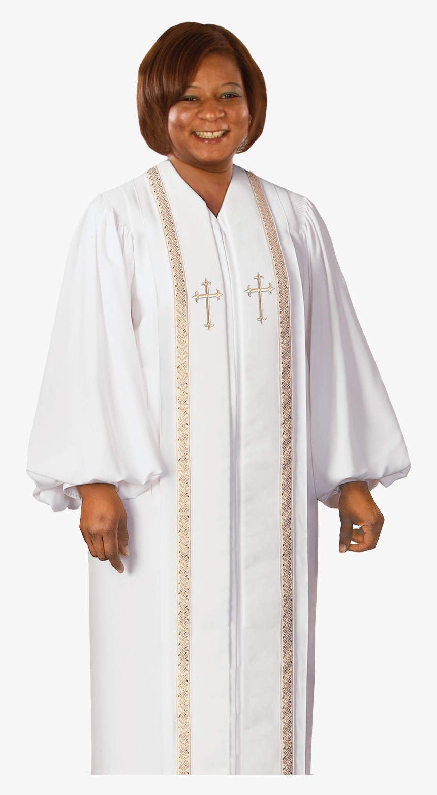 Women S White Clergy Robe With Gold Trim - Pulpit Robes Women, HD Png Download
