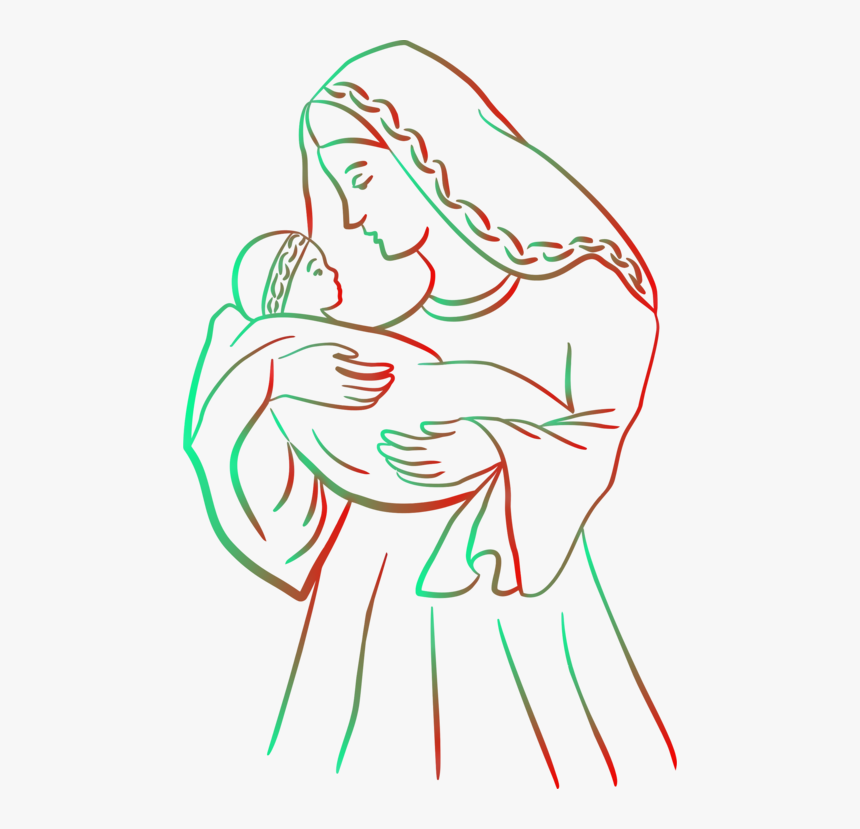 Transparent Jesus Clipart - Mother With Baby Drawing, HD Png Download