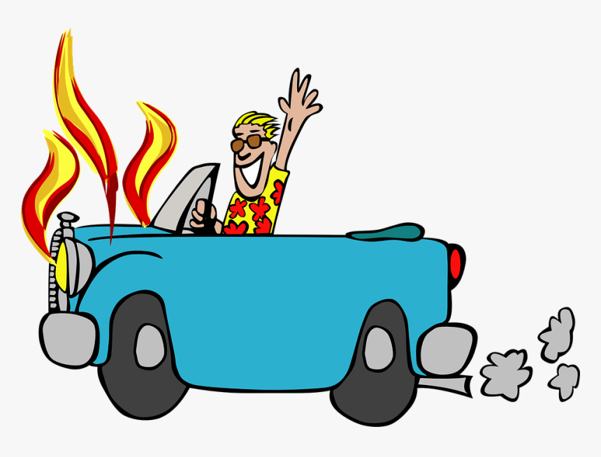 Car, Auto, Crash, Automobile, Crashed, Flames, Burning - Dad Driving A Car Clipart, HD Png Download