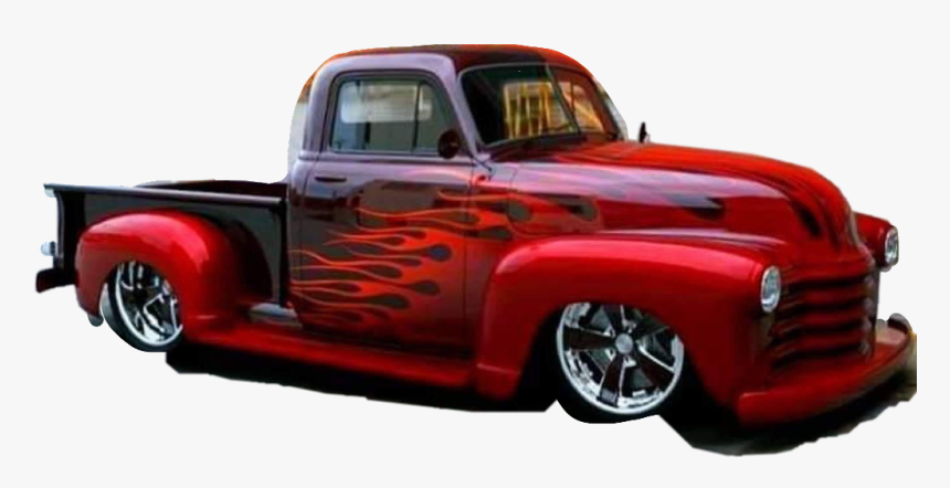 #pickup #truck #hotrod #flames #red #black #chromewheels - Classic Chevy Trucks Customized, HD Png Download