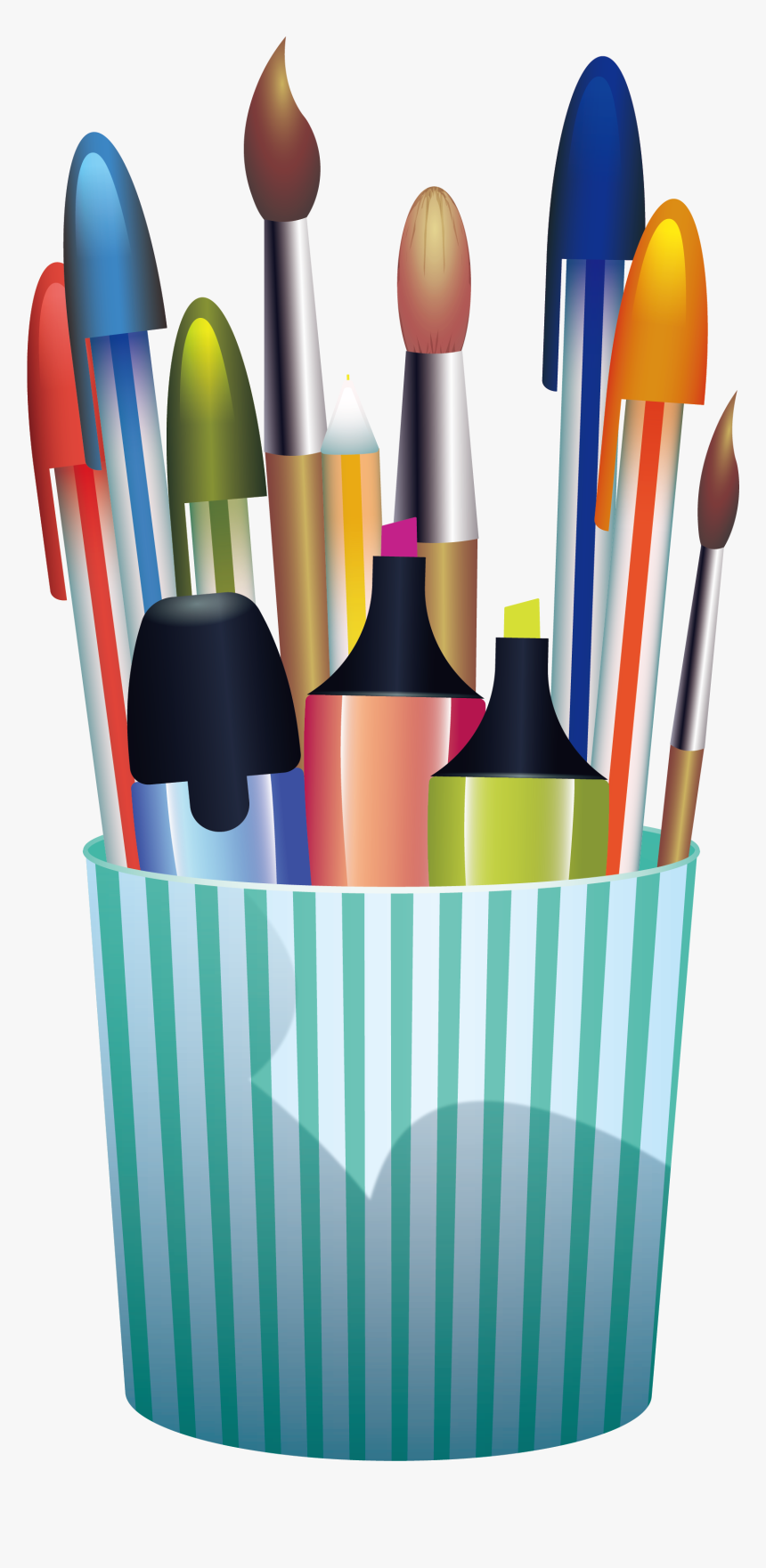 Pencil Clip Art Green Stripe Pen Container - Pen & Pencil Png, Transparent Png