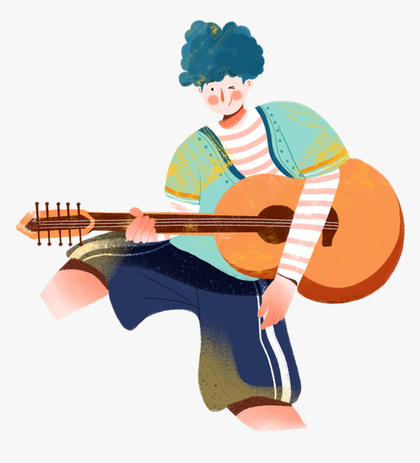 Guitar Acoustic Microphone Wischmop Illustration Download - Acoustic Guitar Guitars Cartoon, HD Png Download