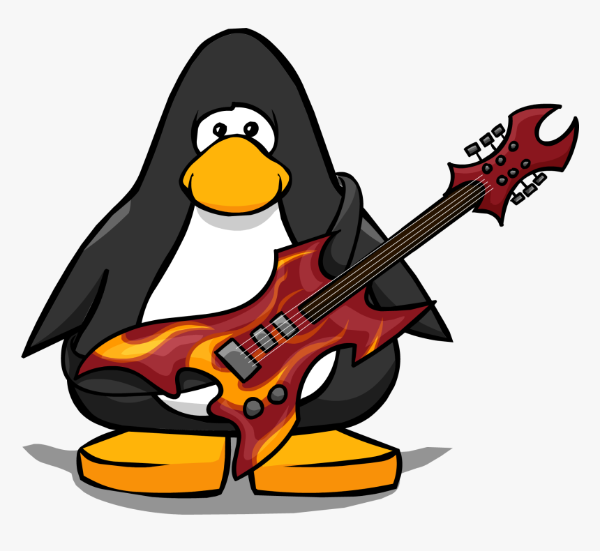 Hard Rock Guitar From A Player Card - Penguin With Santa Hat, HD Png Download