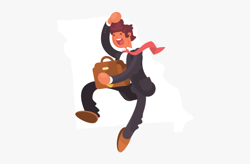 A Jumping Businessman In Front Of An Outline Of Missouri - Cartoon, HD Png Download