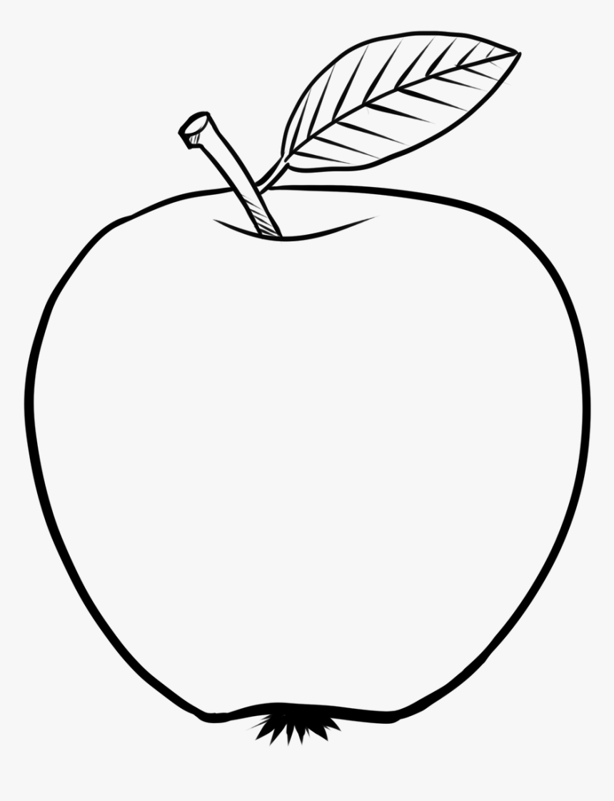 Apple With Leaf Drawing, HD Png Download