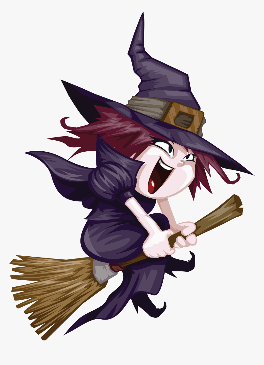 Witch Png Image - Cute Witch Riding A Broom, Transparent Png