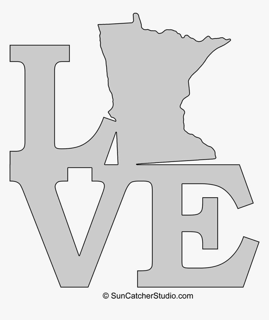 Minnesota Love Map Outline Scroll Saw Pattern Shape - Scroll Saw Patterns Minnesota, HD Png Download
