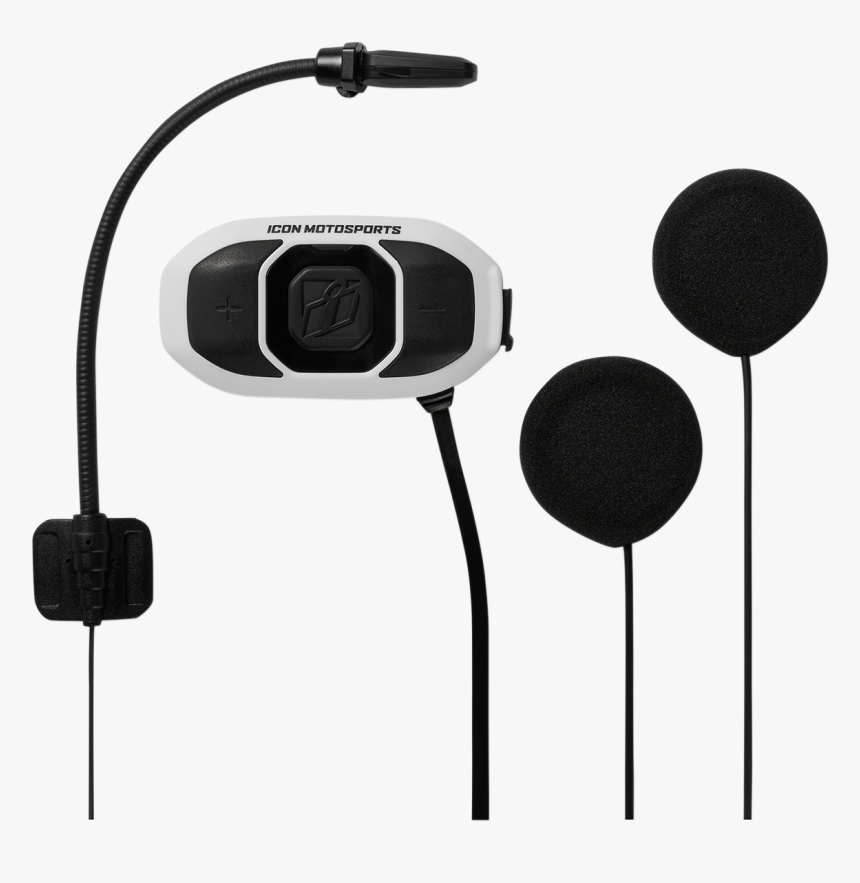 Icon Rau Black White Full Face Helmet Bluetooth 4 Way - Icon Rau Bluetooth Headset By Sena, HD Png Download