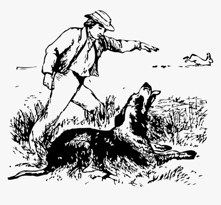 Man, Dog, Hunting, Hound, Rabbit, Hare, Canine, Nature - Dog Hunting Clip Art, HD Png Download
