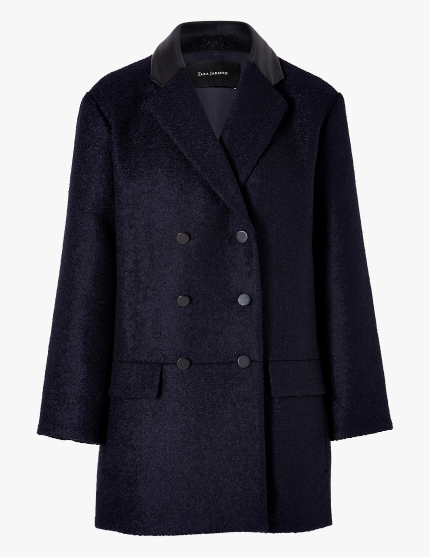 Tara Jarmon Navy Blue Wool Blend Pea Coat - Overcoat, HD Png Download