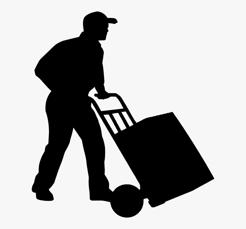 Working, Silhouette, Pushing, Delivery, Shipping - Delivery Man Silhouette Png, Transparent Png