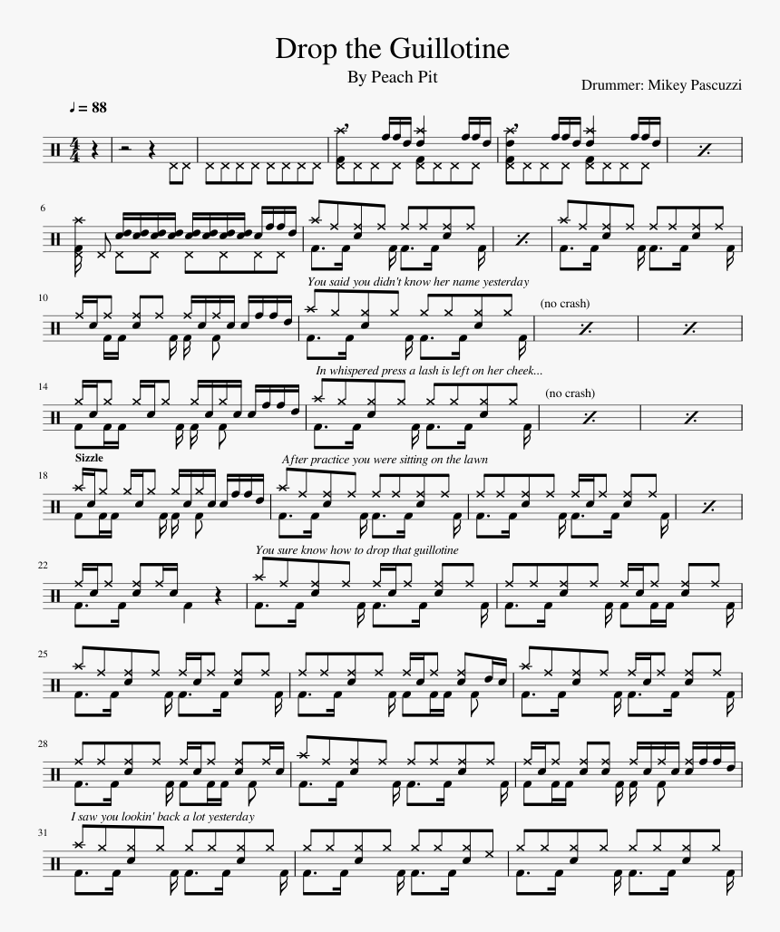 Peach Pit Drop The Guillotine Sheet Music, HD Png Download