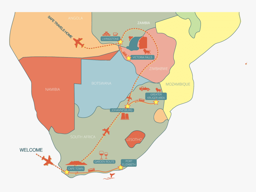 2 Month Expedition Southern Africa Map - Atlas, HD Png Download