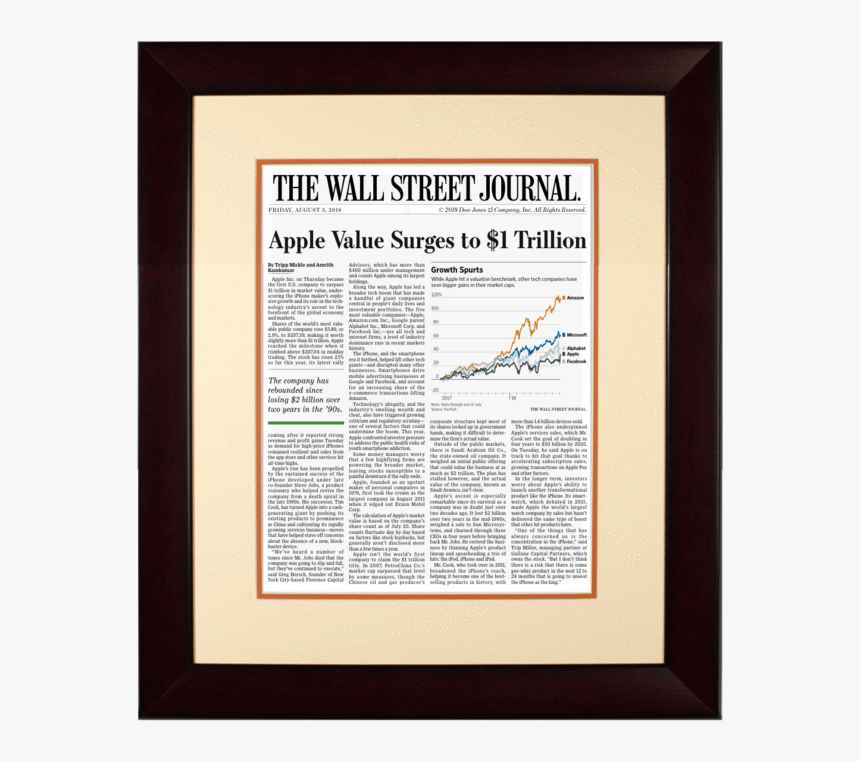Apple $1 Trillion - Wall Street Journal Front Page Apple Value, HD Png Download