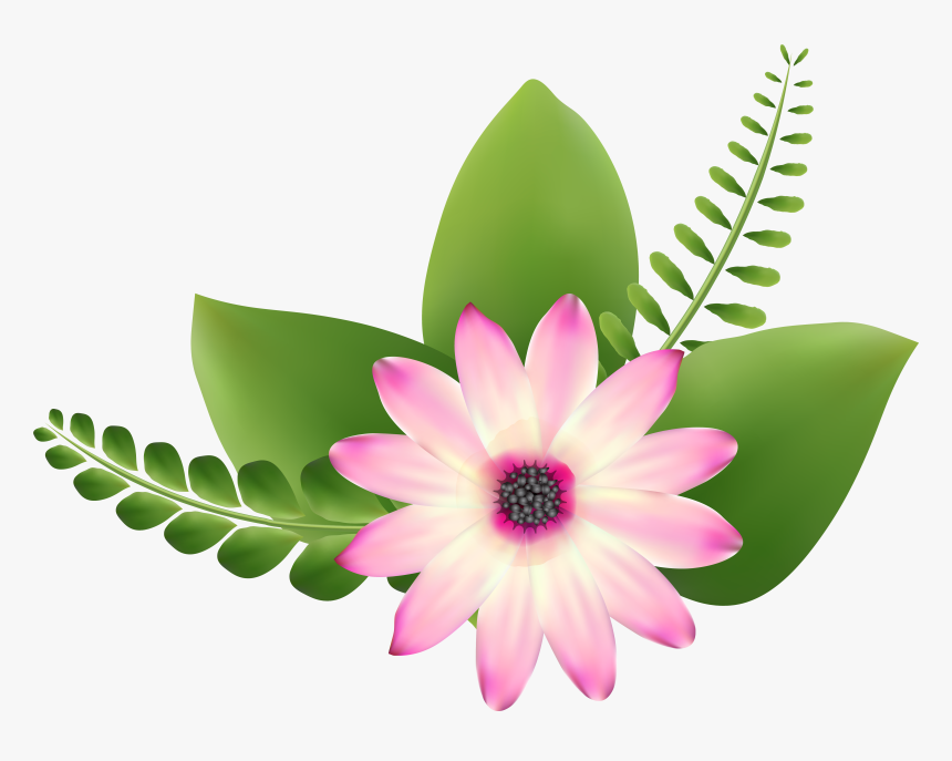Flower Art Png - Pink And Green Flower Clip Art, Transparent Png