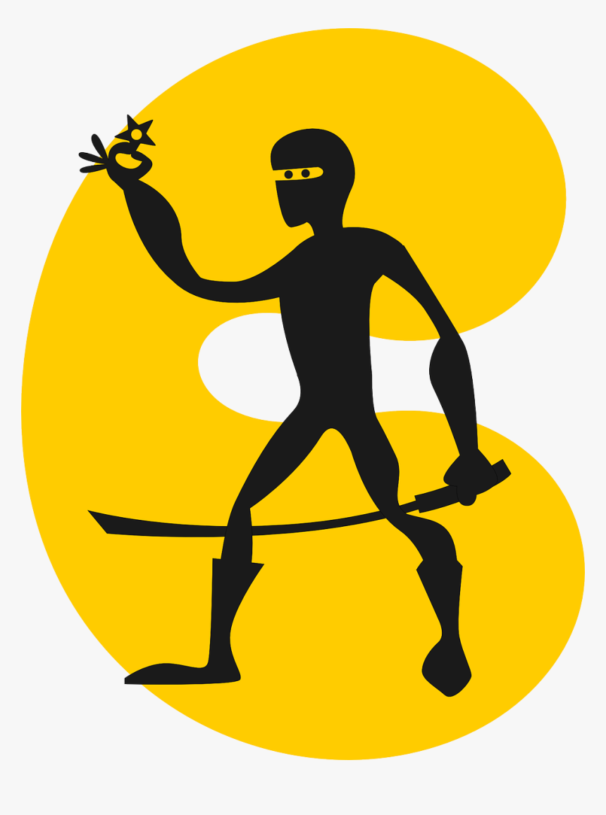 Man, Silhouette, Cartoon, Stars, Ninja, Sword, Fighter - Cartoon Ninja, HD Png Download