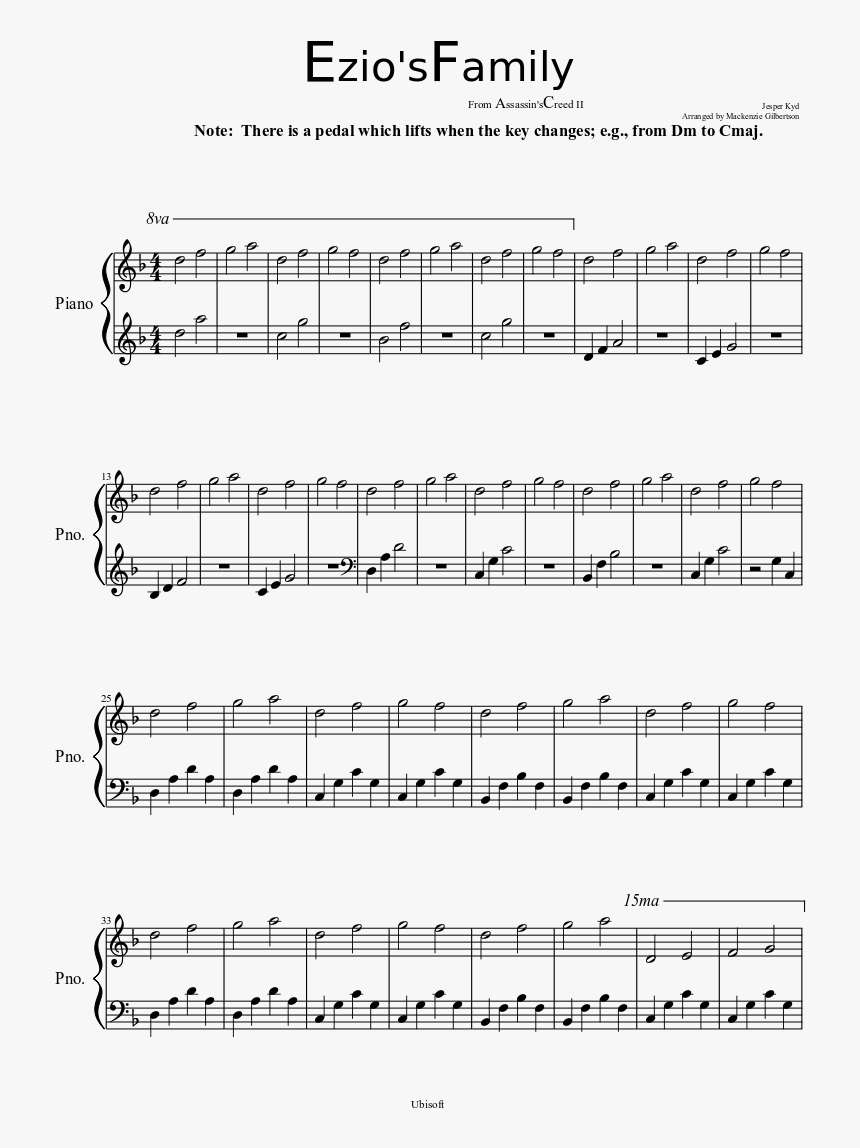 Ezio's Family Piano Notes, HD Png Download