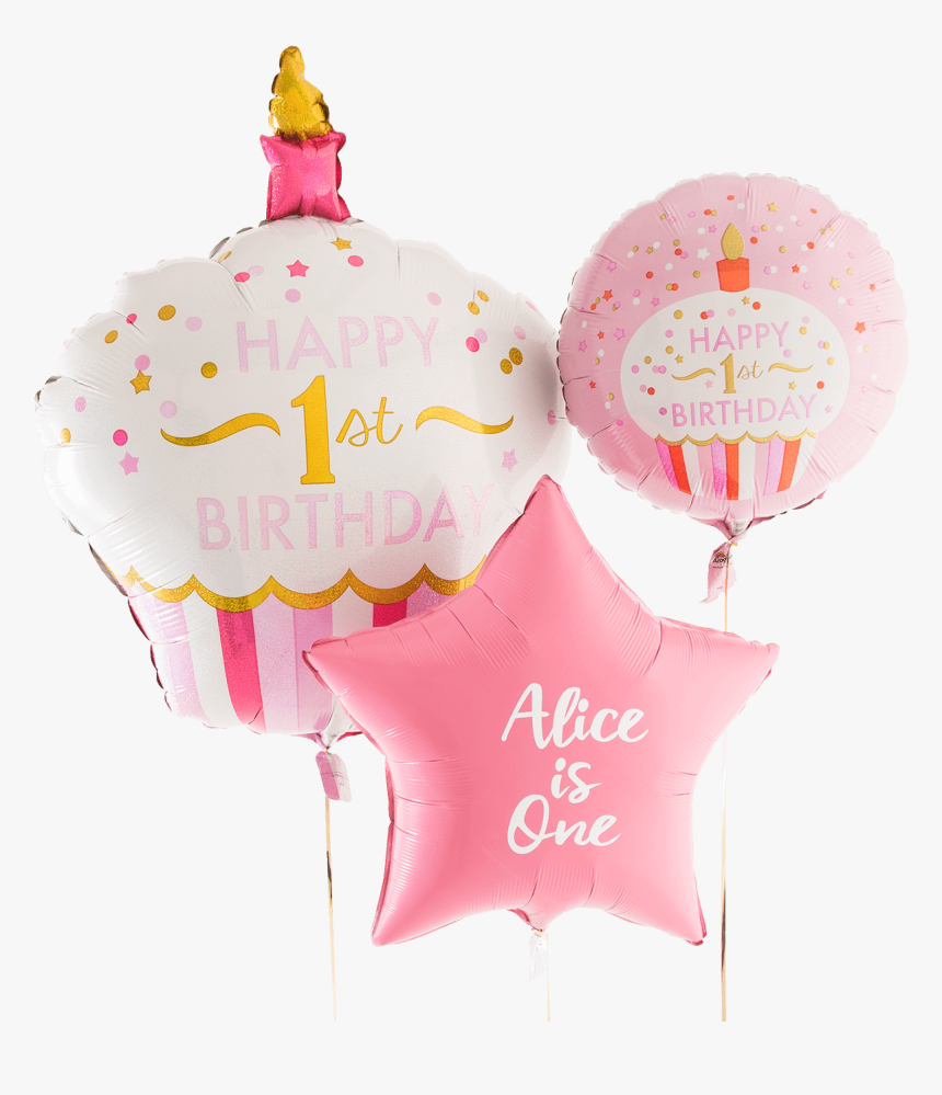 1st Birthday Pink Cupcake Supershape - Personalised 1st Birthday Balloons Pink, HD Png Download