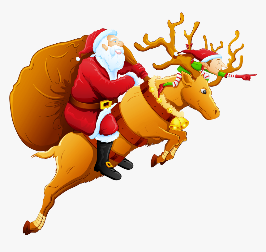 Santa And Reindeer Png Clipartu200b Gallery Yopriceville - Santa Claus On Reindeer, Transparent Png