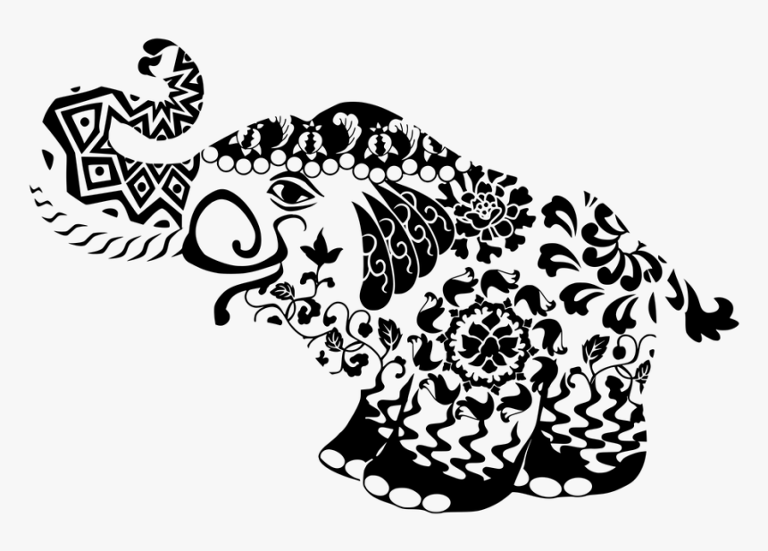 Elephant, Decoration, Design, Scrollwork - Design, HD Png Download