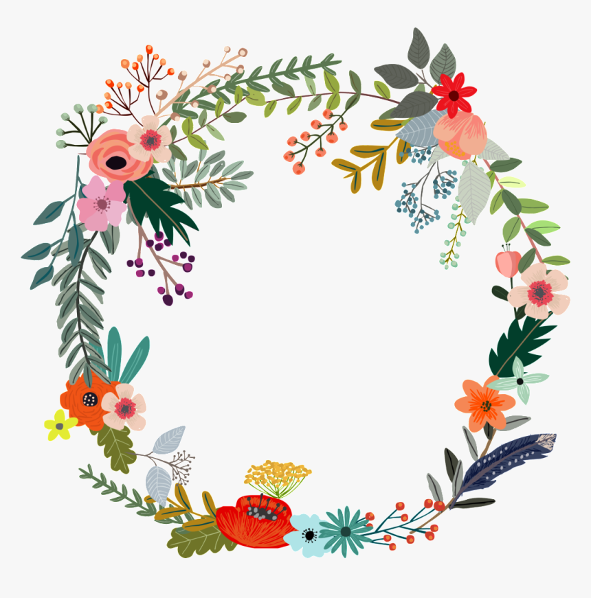Colorful Flowers Hand Drawn Garland Decorative Elements - Colorful Flower Wreath Clip Art, HD Png Download