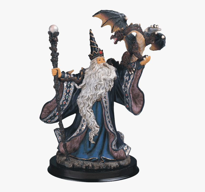 Wizard With Dragon Statue - Wizard Figurines, HD Png Download