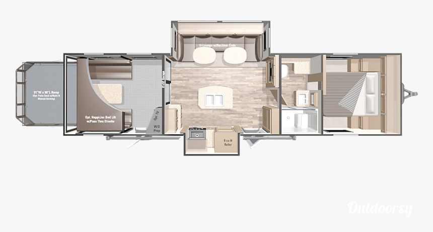 Floorplan Toy Hauler Sleeps 8 - 2016 Highland Ridge Toy Hauler, HD Png Download