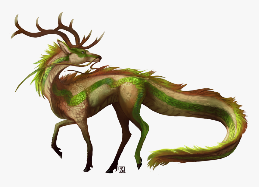 Fictional Character,green Dragon,mythical Figure,wildlife - Qilin Deer, HD Png Download