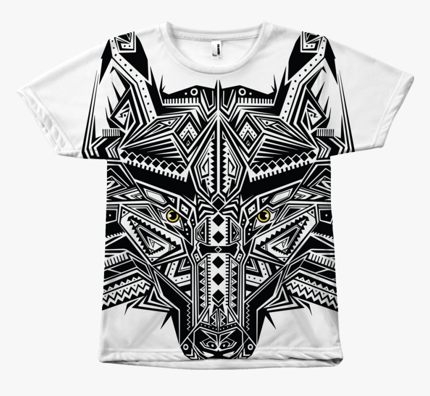 Tribal Wolf Tee - Monochrome, HD Png Download
