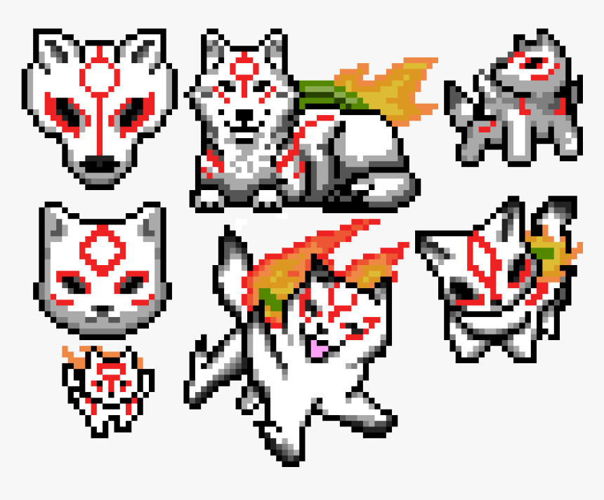 Amaterasu Stamp Sheet - Okami Pixel Art, HD Png Download