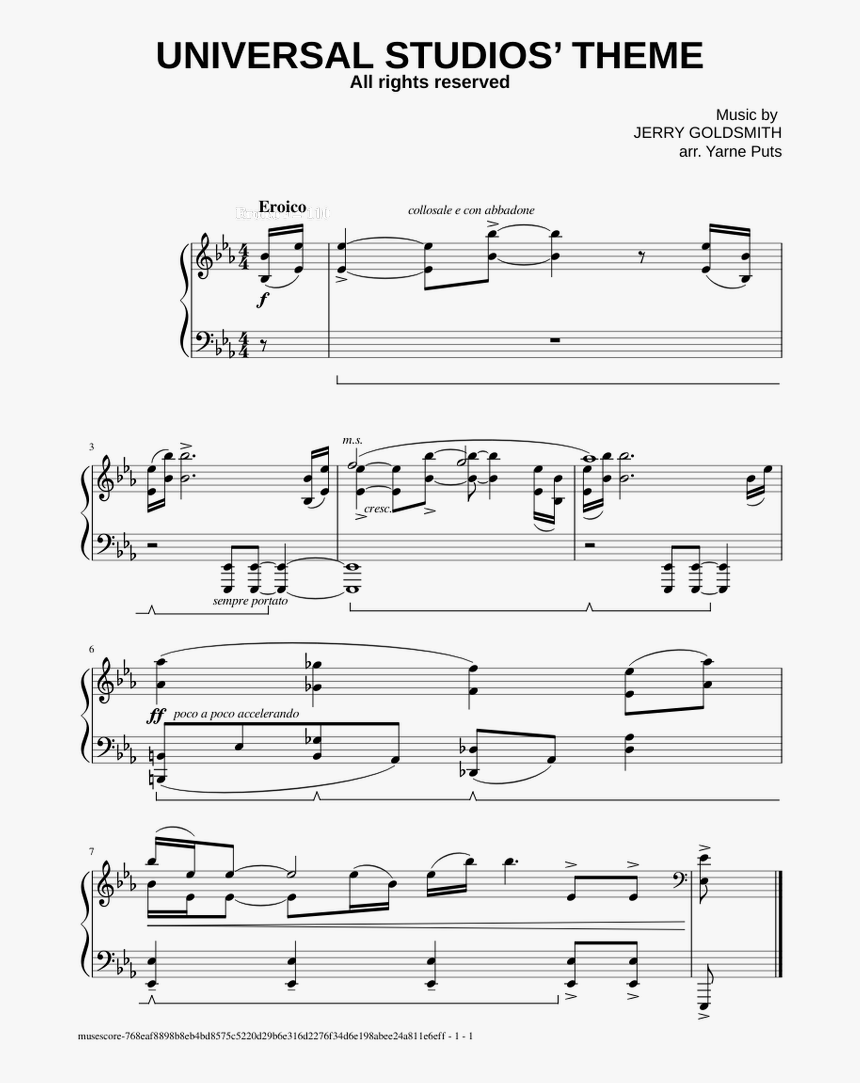 Universal Studios Piano Sheet Music, HD Png Download