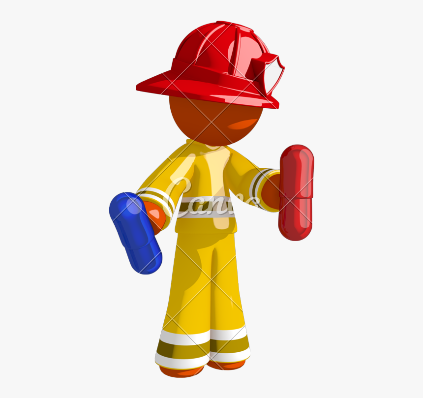 Orange Man Firefighter Blue - Cartoon, HD Png Download
