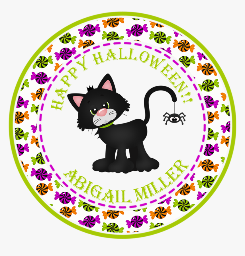 Black Cat Halloween Stickers Or Favor Tags - Cartoon, HD Png Download
