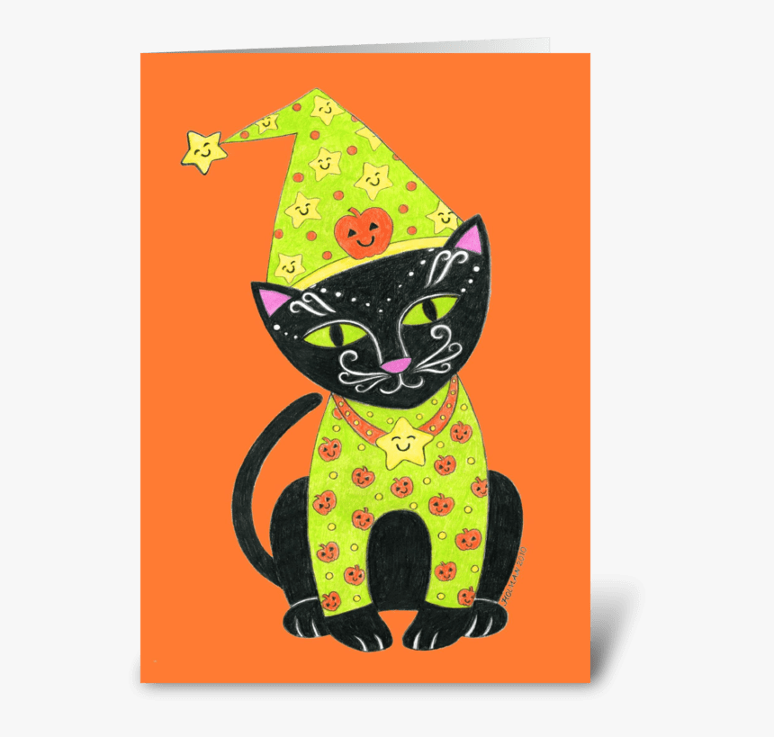 Happy Halloween Black Cat Greeting Card - Black Cat, HD Png Download