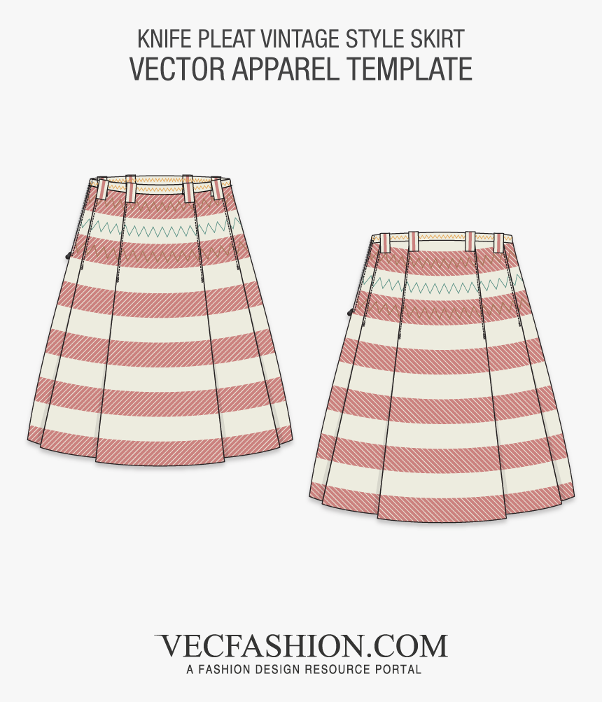 Knife Pleat Vintage Skirt Vector Template 
 Class Lazyload - Cargo Pants Template, HD Png Download